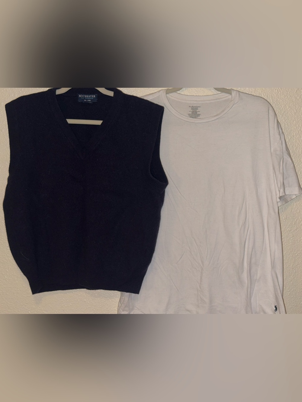 90’s Navy V-Neck Knit Sweater Vest over white tee - Picture 2 of 7